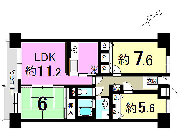 アルティプラザ野洲(3LDK) 6階の間取り図