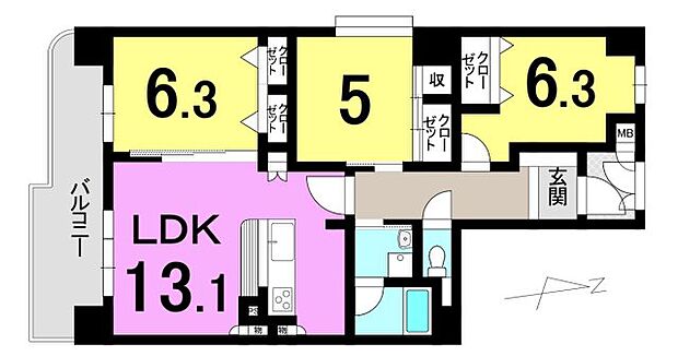 グラン・ドムール膳所(3LDK) 4階の間取り図