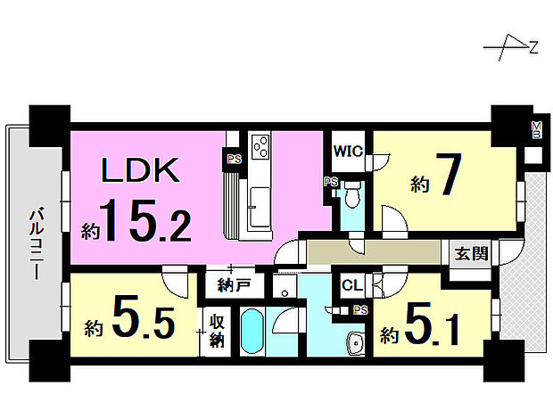 サンクタス大津石山(3LDK) 5階の間取り図
