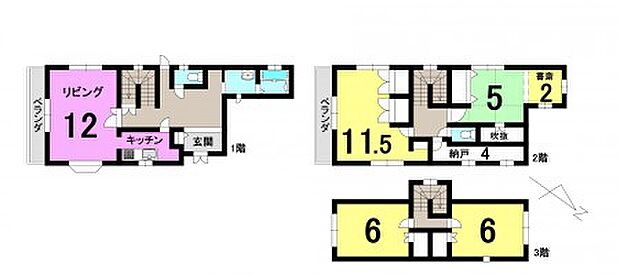 ■4SLDK　■建物面積延：130.41平米、1階：53.20平米、2階：49.89平米、3階：27.32平米