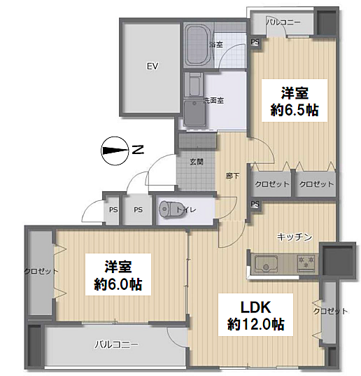 ライオンズシティ平塚(2LDK) 3階の間取り図