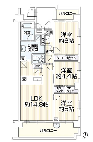 ミオカステーロ湘南松風(3LDK) 2階の間取り図
