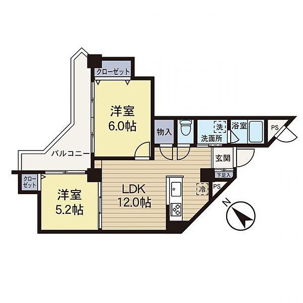 ニュー菊名ハイツ(2LDK) 6階の間取り図