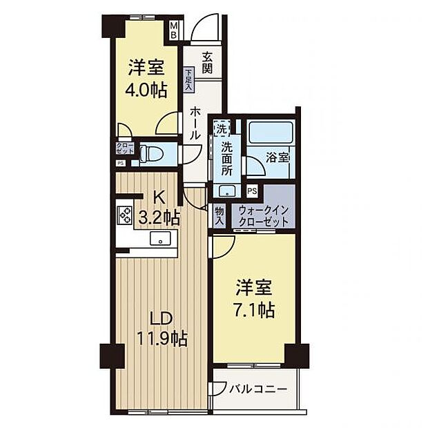 横浜妙蓮寺シティハウス(2LDK) 5階の間取り図