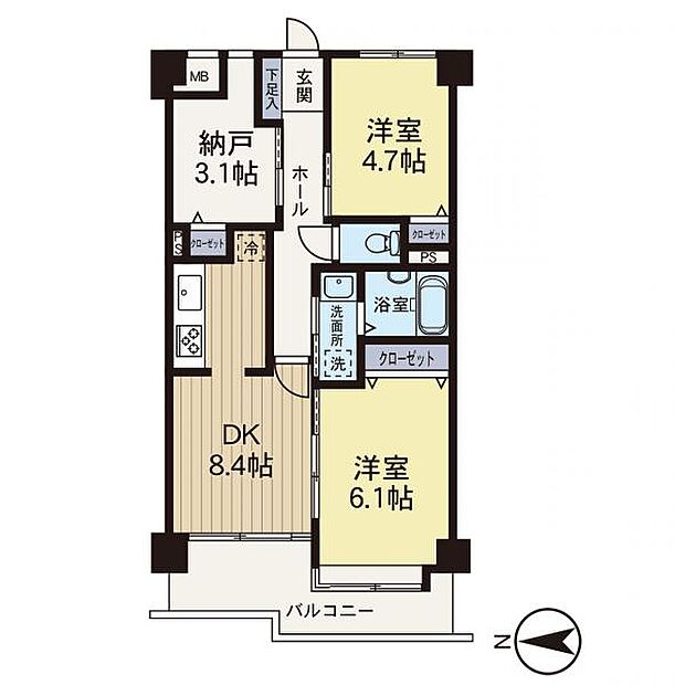 ライオンズマンション菅田第二(2SDK) 4階の間取り図