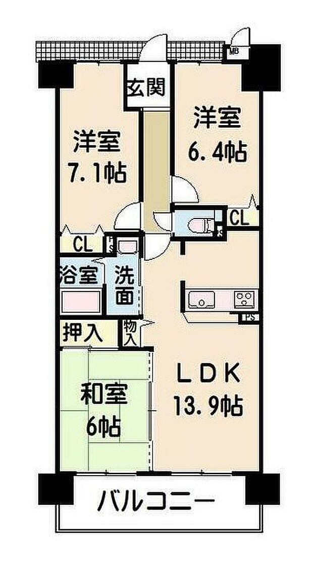 ロワイヤル網干駅前(3LDK) 2階/203の間取り図