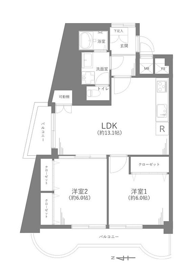 チサンマンション八王子(2LDK) 11階の間取り図