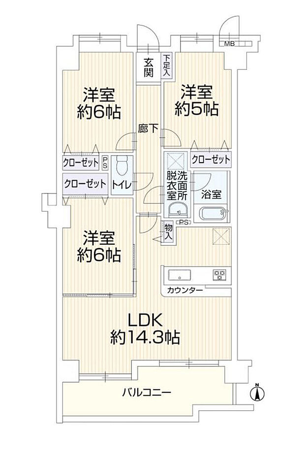 グランシティ八王子(3LDK) 4階の間取り図