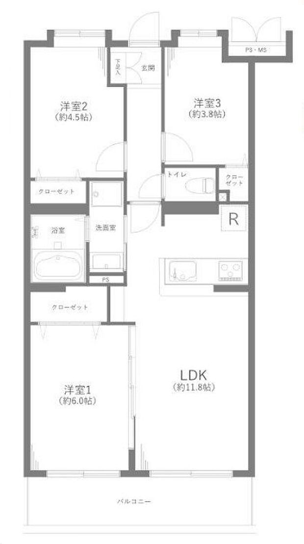 ロイヤルステージ新所沢(3LDK) 3階の間取り図