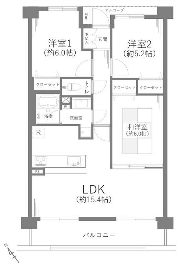 403号室　3LDK　専有面積：68.31平米　バルコニー面積：10.05平米　アルコープ面積：0.98平米