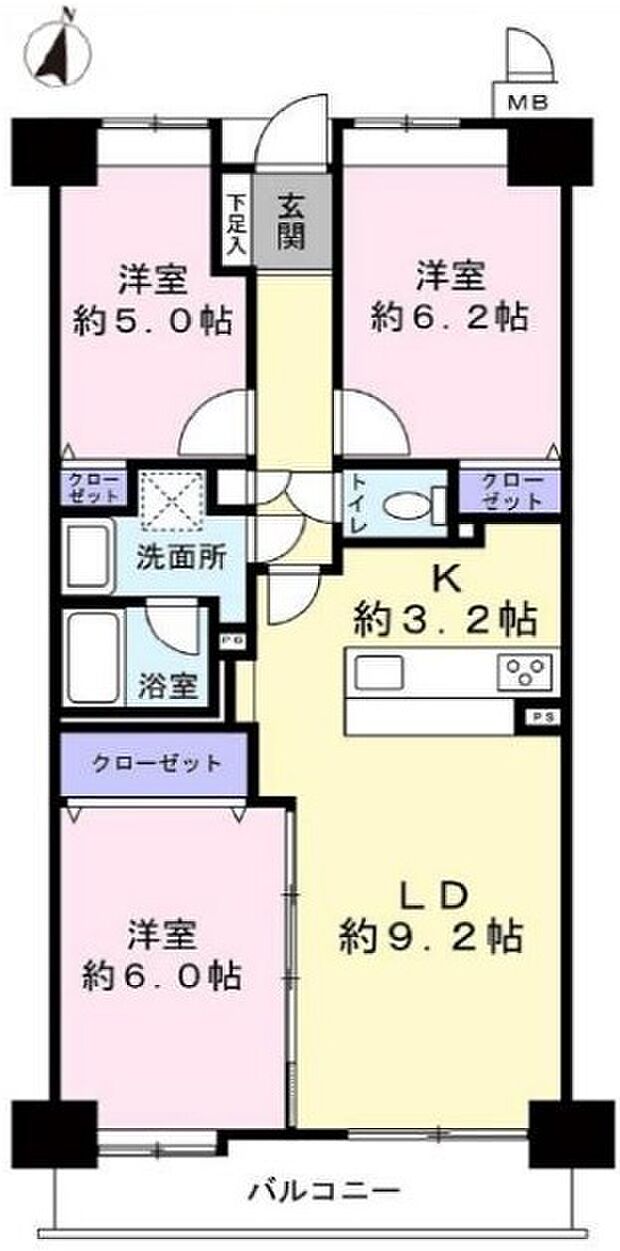 ローヤルシティ清瀬(3LDK) 4階の間取り図