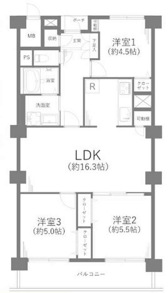 3LDK　専有面積69.21平米