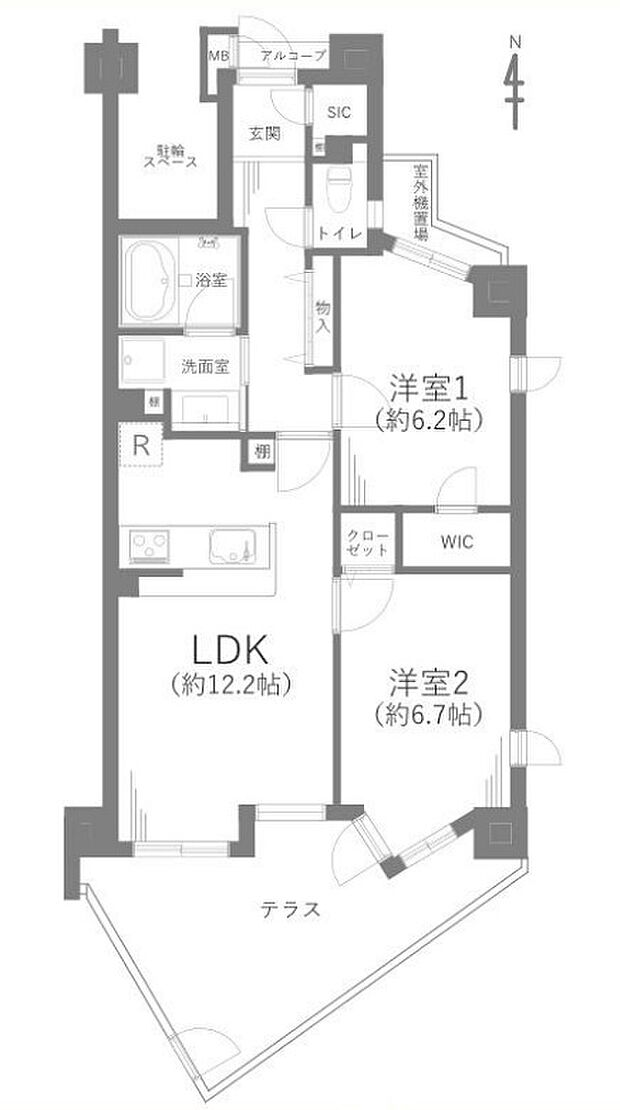 ディアグランゼ東村山(2LDK) 1階の間取り図