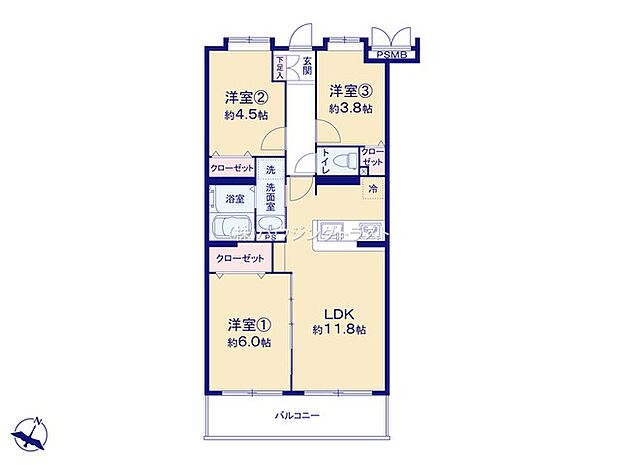 ロイヤルステージ新所沢(3LDK) 3階/305の間取り図