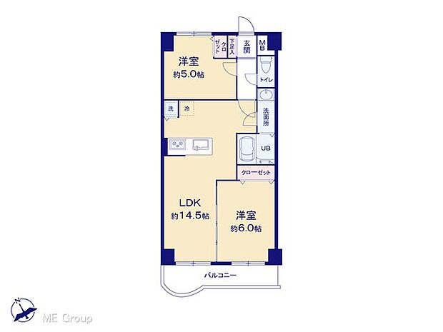 柳原パークハイツ(2LDK) 2階の間取り図