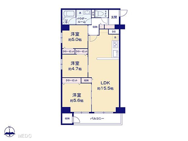 パークサイド船橋(3LDK) 9階の間取り図