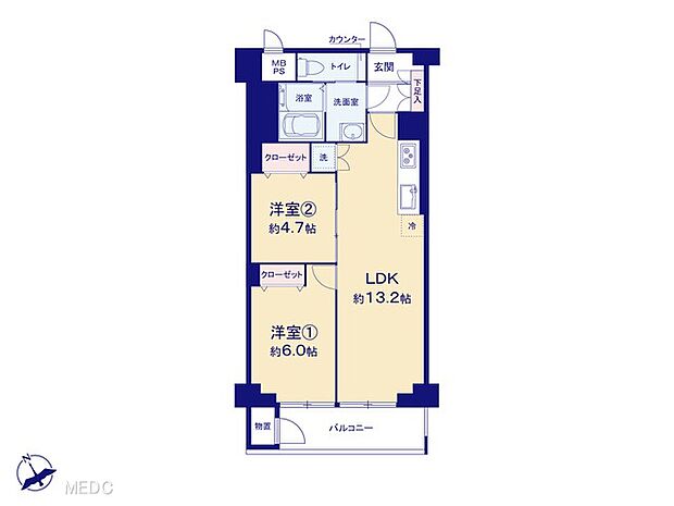 パークサイド船橋(2LDK) 10階の間取り図