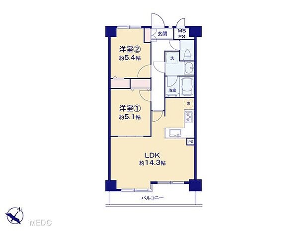 ライオンズマンション柴又第2(2LDK) 3階の間取り図