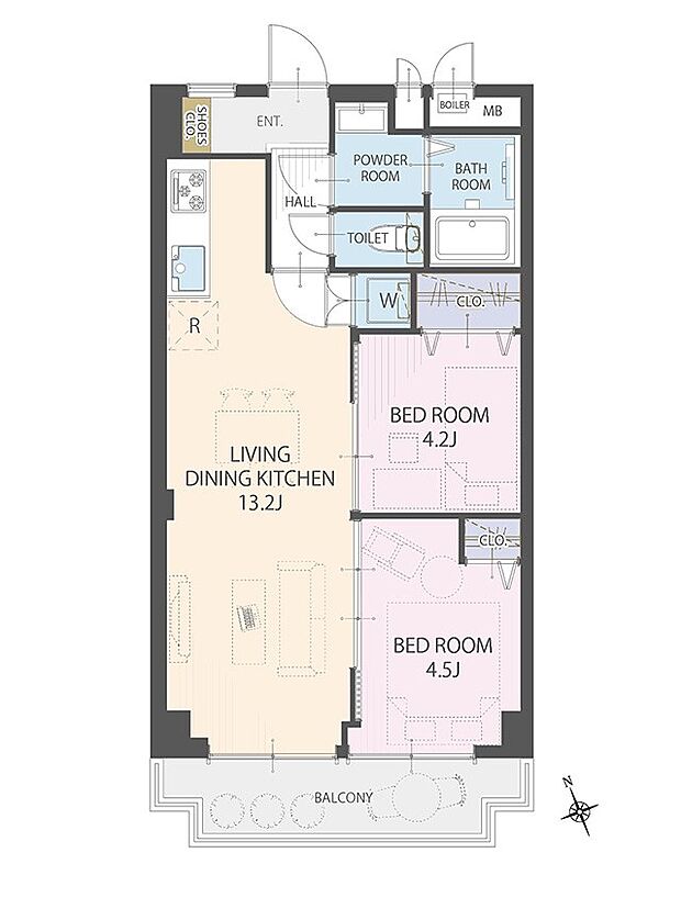 小根本コンド(2LDK) 4階の間取り図