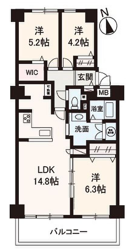 南向きバルコニーが備わった3LDK。全居室洋室仕様+収納付き！お部屋が片付き、空間を広くご活用可能。