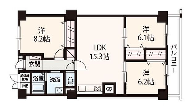 白鷺スカイハイツ(3LDK) 8階の間取り図