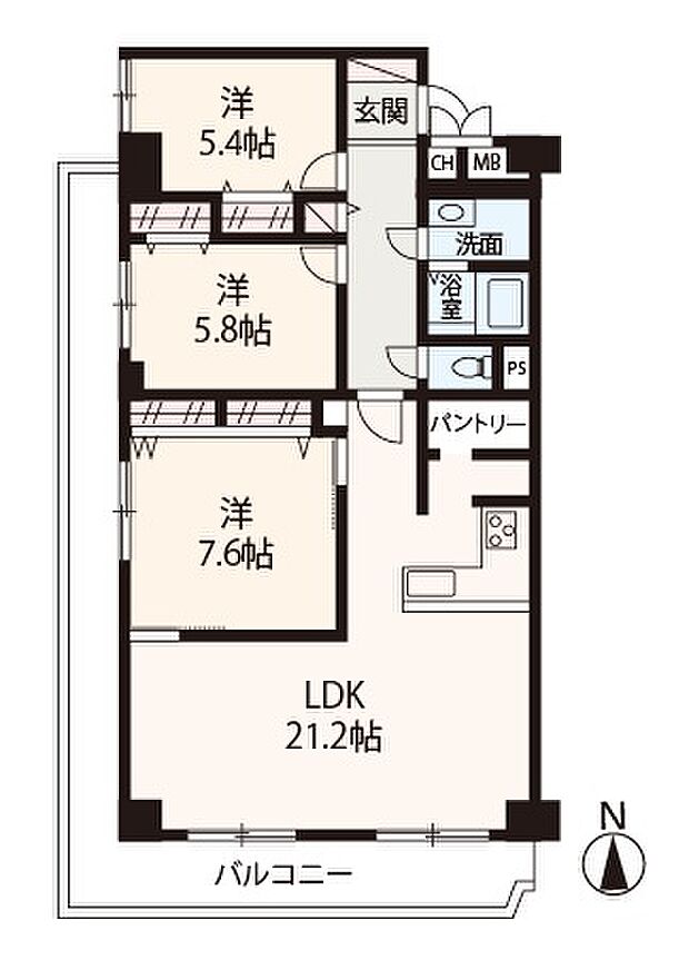 堺東グリーンハイツ(3LDK) 4階の間取り図