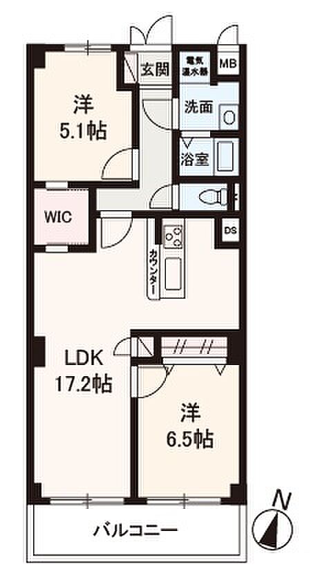 千里山東スカイハイツ(2LDK) 2階の間取り図