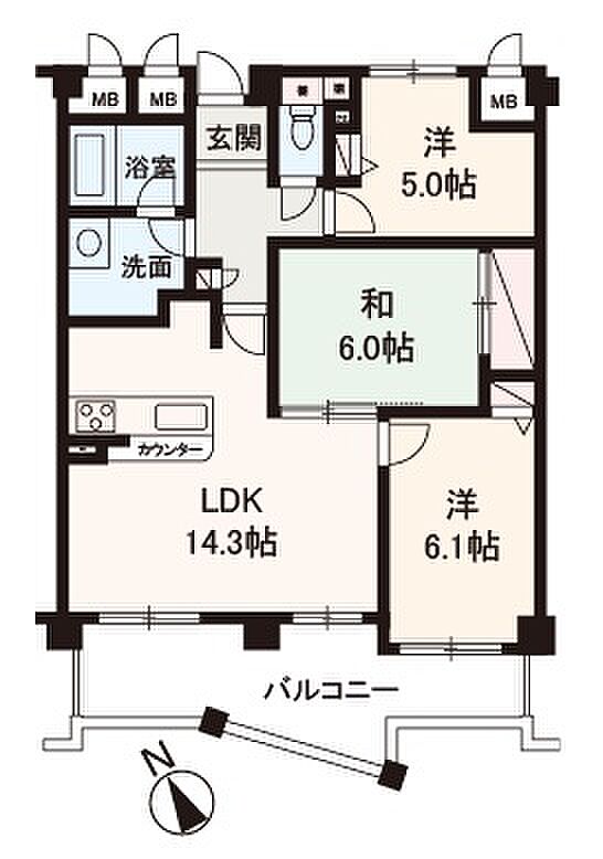 ユニライフ和泉中央C棟(3LDK) 2階の間取り図