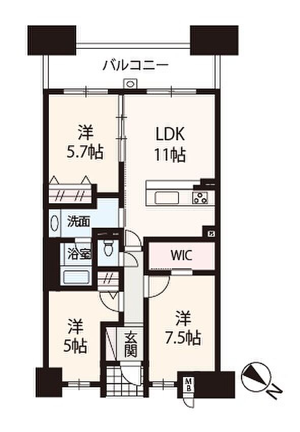ペルル堺ウイングタワー(3LDK) 6階の間取り図