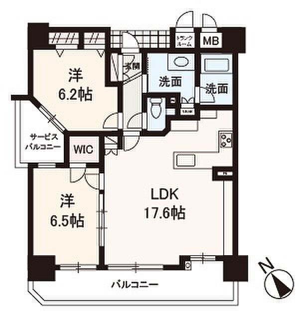エステムコート堺東CityLife(2LDK) 2階の間取り図