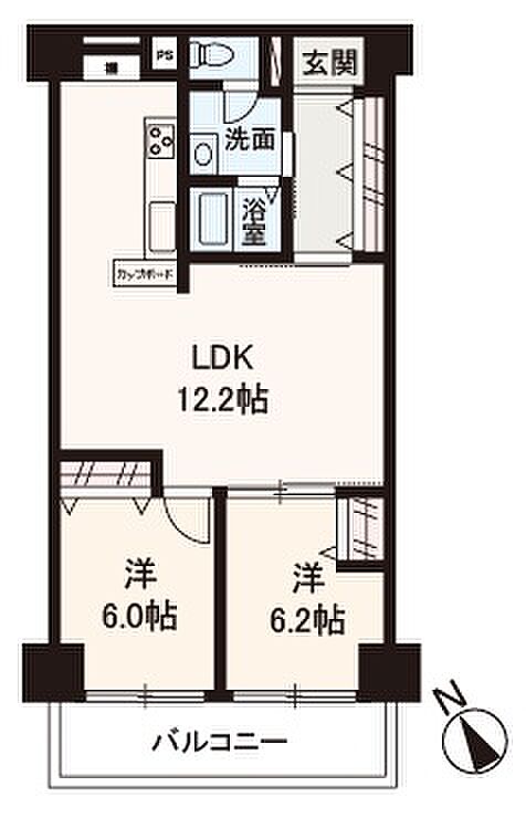 LDKに洋室2部屋が隣接した2LDK。帰宅後、自然とご家族が顔を合わせられ、会話も増えそうですね！