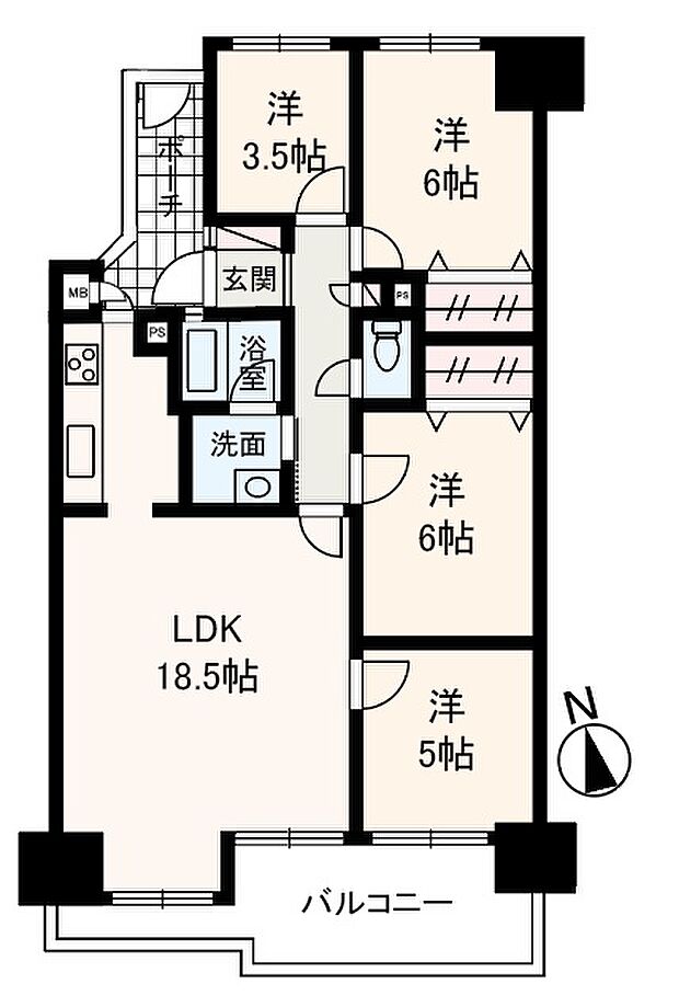 メゾンドール堺(4LDK) 2階の間取り図