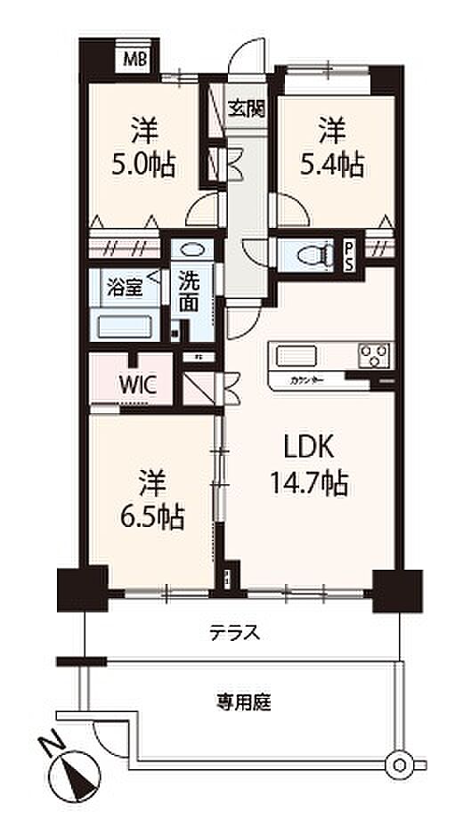 リバライン井高野2号棟(3LDK) 1階の間取り図
