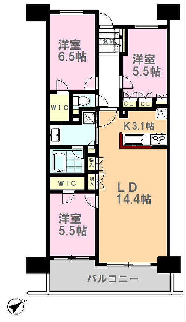 センチュリー宇都宮弐番館(3LDK) 6階/602の間取り図