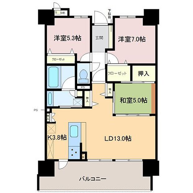 サーパス陽東桜レジデンス(3LDK) 8階/802の間取り図
