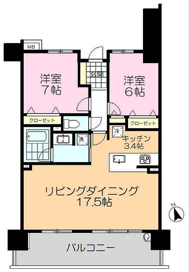 サーパス陽東桜レジデンス(2LDK) 5階の間取り図