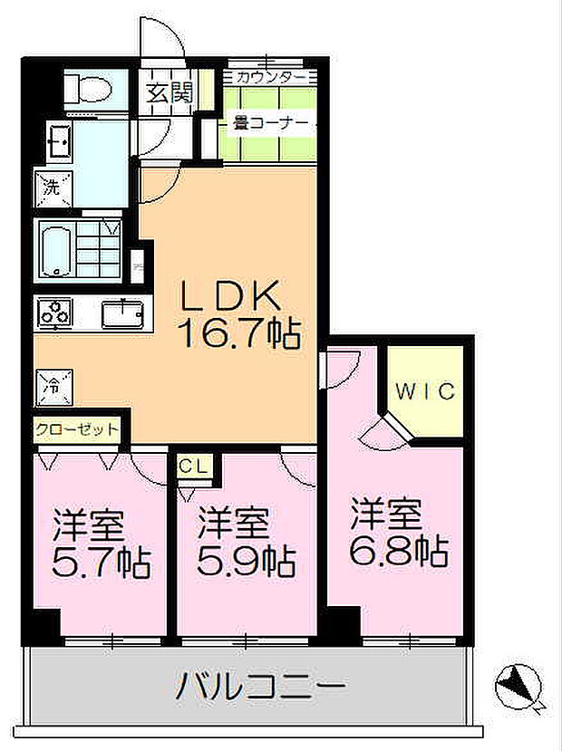 三番町ハイツ(3LDK) 2階の間取り図