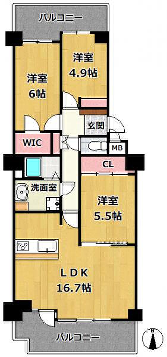 シーアイマンション須磨エクシード(3LDK) 6階の間取り図
