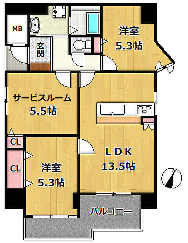 ハイツオークラ東灘(2SLDK) 6階の間取り図
