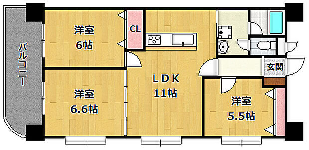 プラザ御影(3LDK) 3階の間取り図