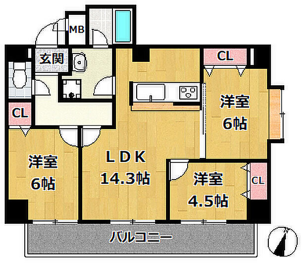ネオハイツ本山西(3LDK) 3階の間取り図