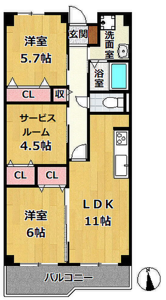ユニハイム魚崎3号棟(2SLDK) 7階の間取り図