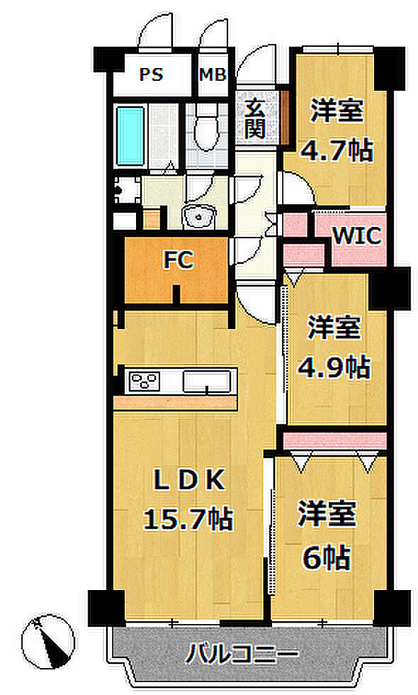 フドウ東芦屋ハイツ(3LDK) 4階の間取り図