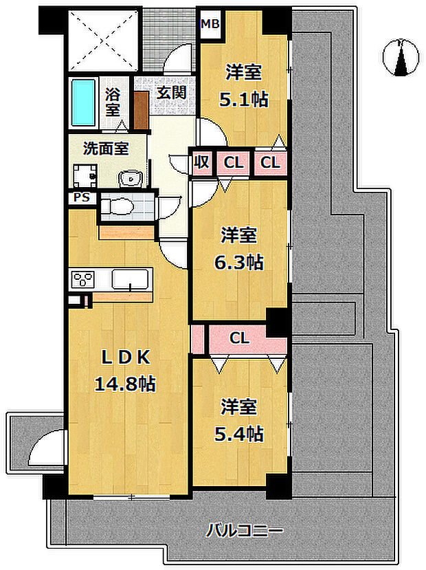 ドムール六甲山手(3LDK) 6階の間取り図
