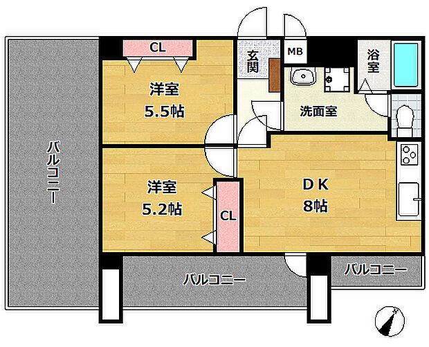 ドムール板宿(2DK) 7階の間取り図