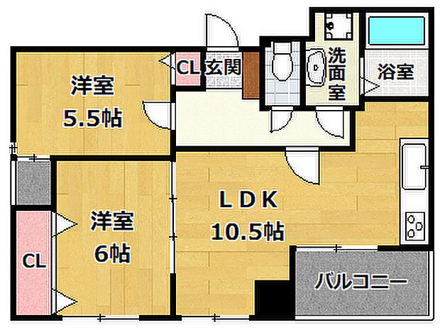 シーガルパレス松野通(2LDK) 3階の間取り図
