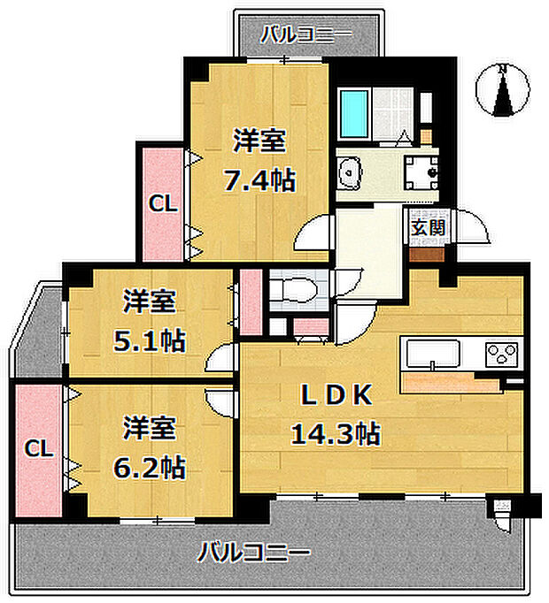ディオレ新神戸　D棟(3LDK) 1階の間取り図