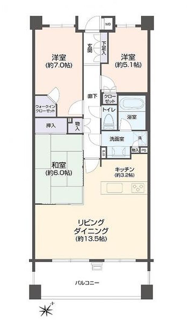 アデニウム町田(3LDK) 2階の間取り図