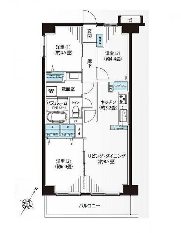 ハイネス町田(3LDK) 2階の間取り図