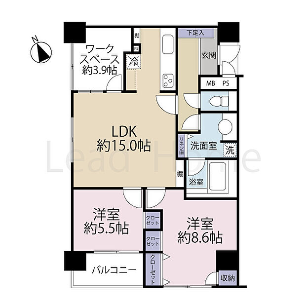 ユニーブル島津山(2LDK) 6階の間取り図